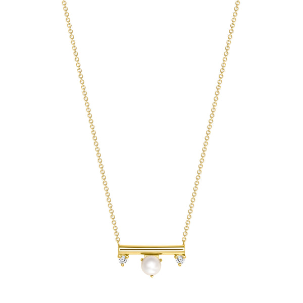 14k Gold Diamond and Pearl Bar Necklace