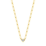 14k Gold Paperclip Chain and Diamond Heart Necklace