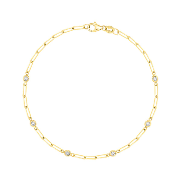 14k Yellow Gold and Diamond Paperclip Chain Bracelet