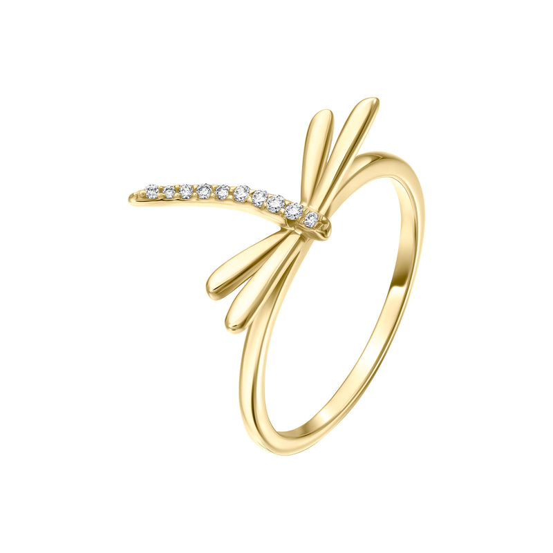 14k Gold and Diamond Dragonfly Ring