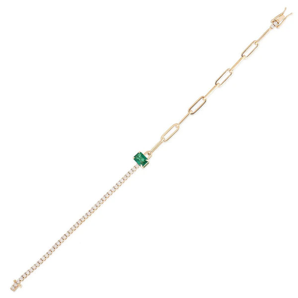 50/50 Paperclip Chain, Emerald and Diamond Bracelet