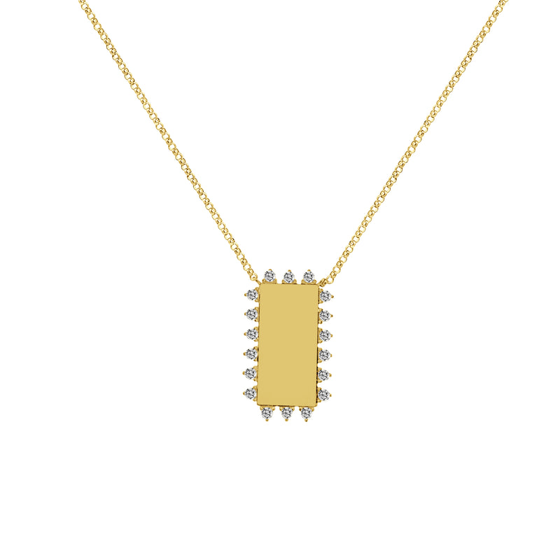 Engravable Rectangular Gold and Diamond Necklace