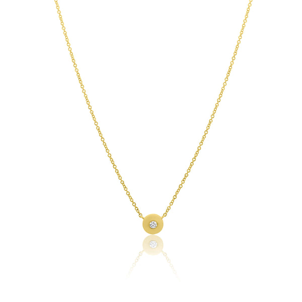 Gold Donut Bezel Set Diamond Solitaire Necklace