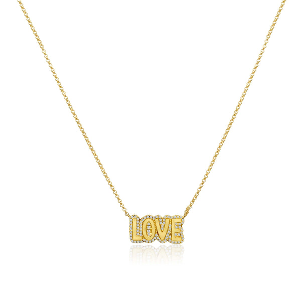 Gold and Diamond Bubble Letter LOVE Necklace