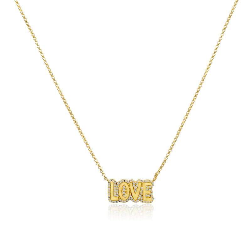 Gold and Diamond Bubble Letter LOVE Necklace