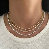 GOLD LINK AND EMERALD CUT DIAMOND NECKLACE