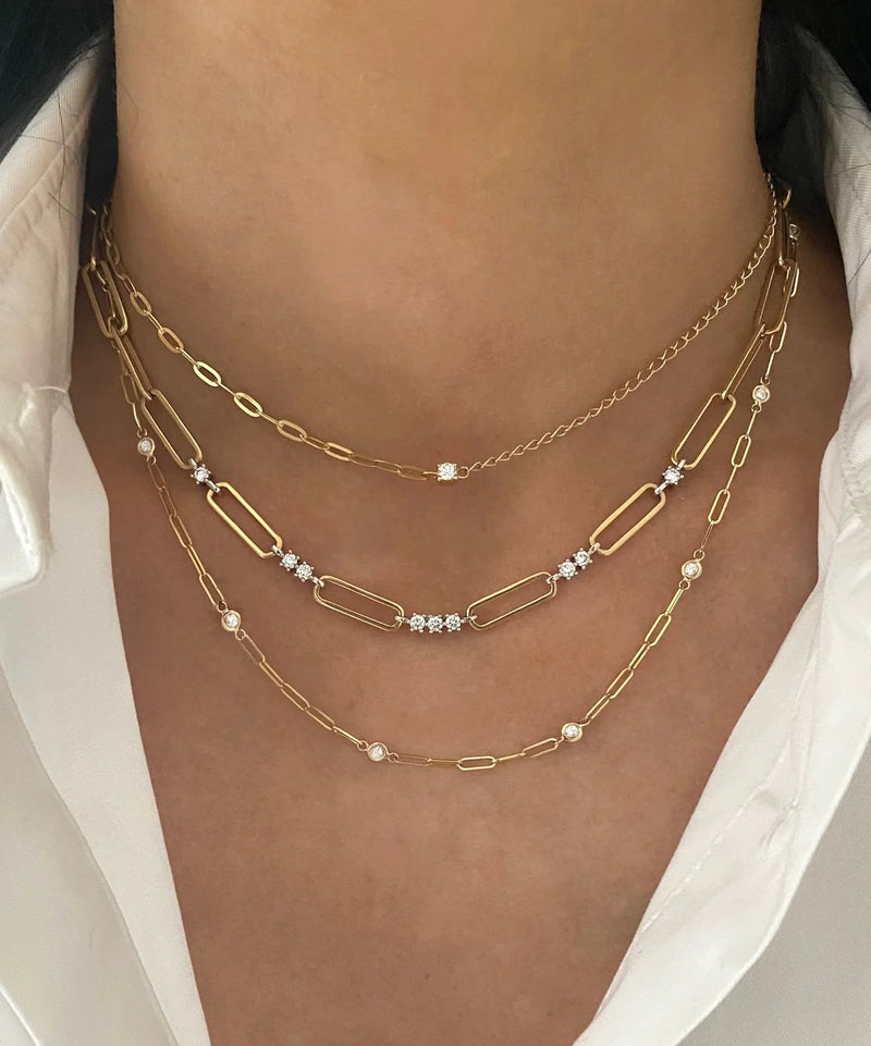 PAPERCLIP CHAIN AND DIAMOND NECKLACE