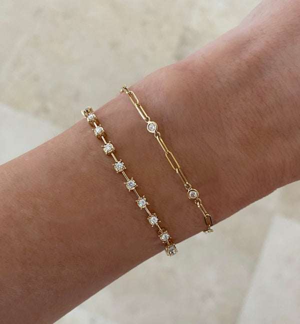14k Yellow Gold and Diamond Paperclip Chain Bracelet