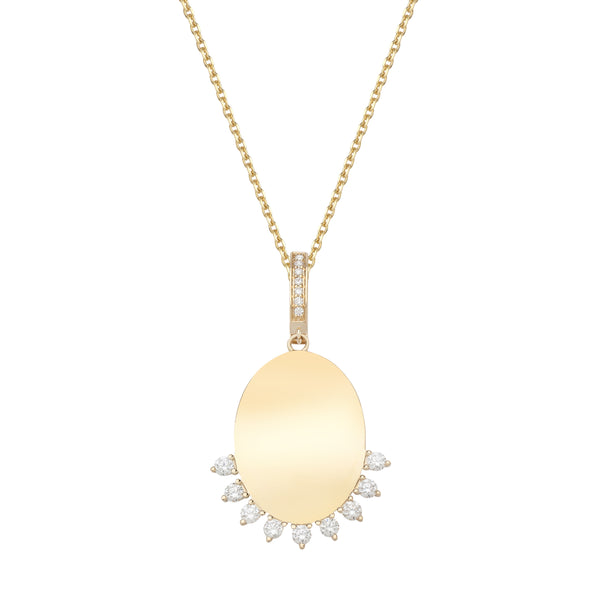 Engravable Oval Necklace with Diamonds