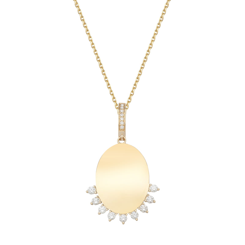 Engravable Oval Necklace with Diamonds