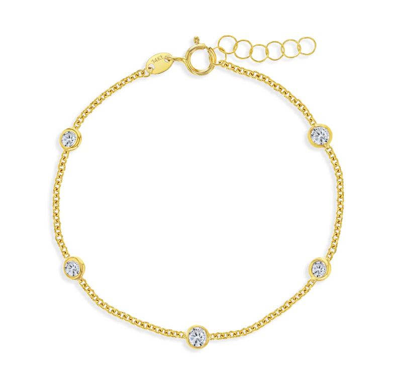 Gold and "Diamond" Bezel Set Girls Bracelet