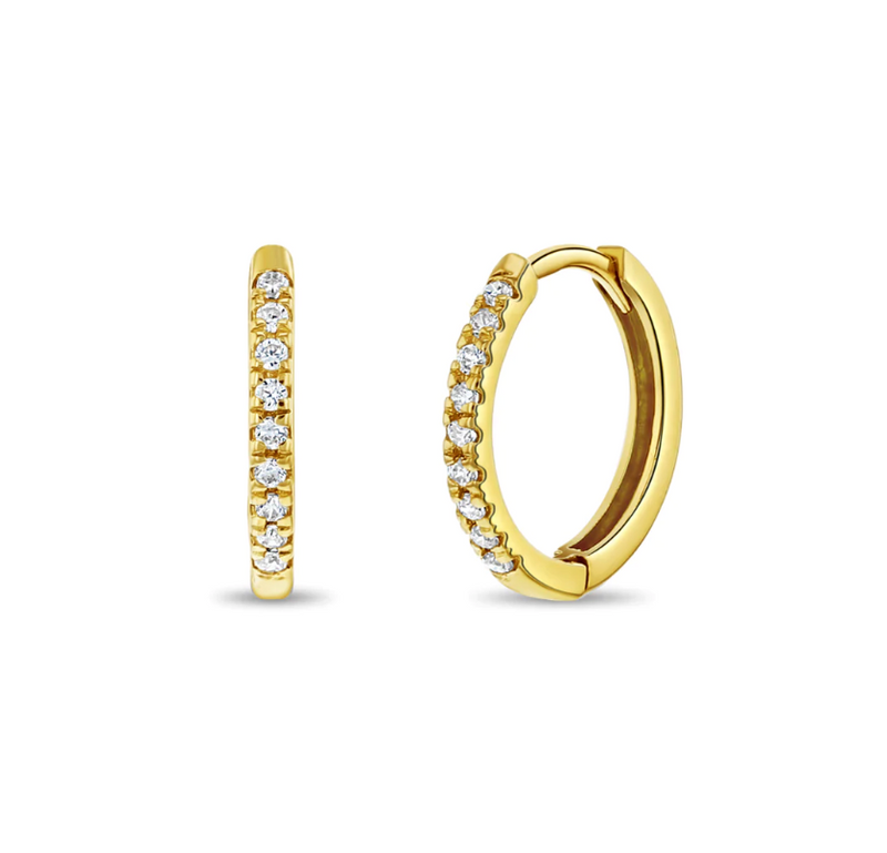 14k Gold & Pave "Diamond" Girls Hoop Earrings