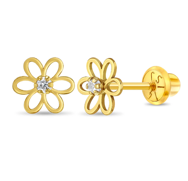 14k Gold "Diamond" Open Flower Earrings
