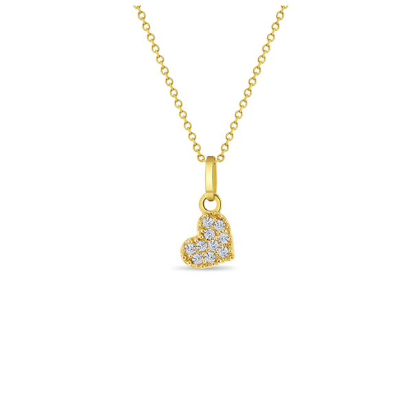 14k Tiny Pave "Diamond" Heart Necklace