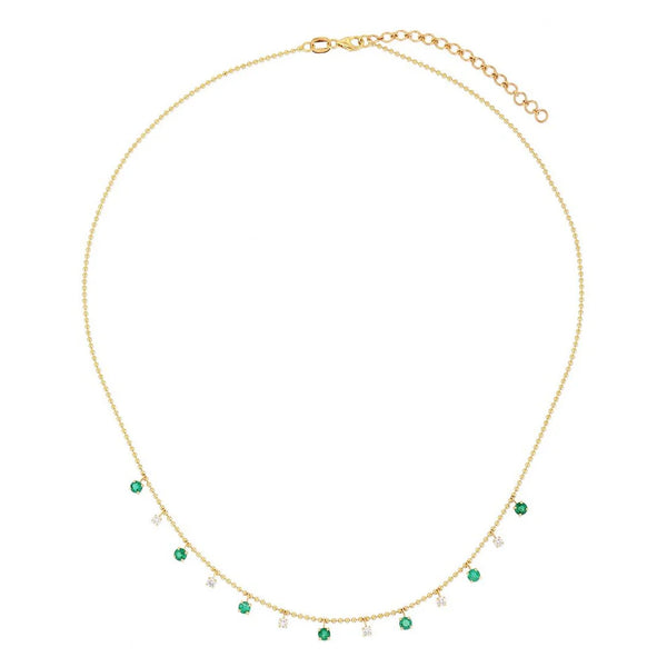Emerald and Diamond Ball Chain Necklace