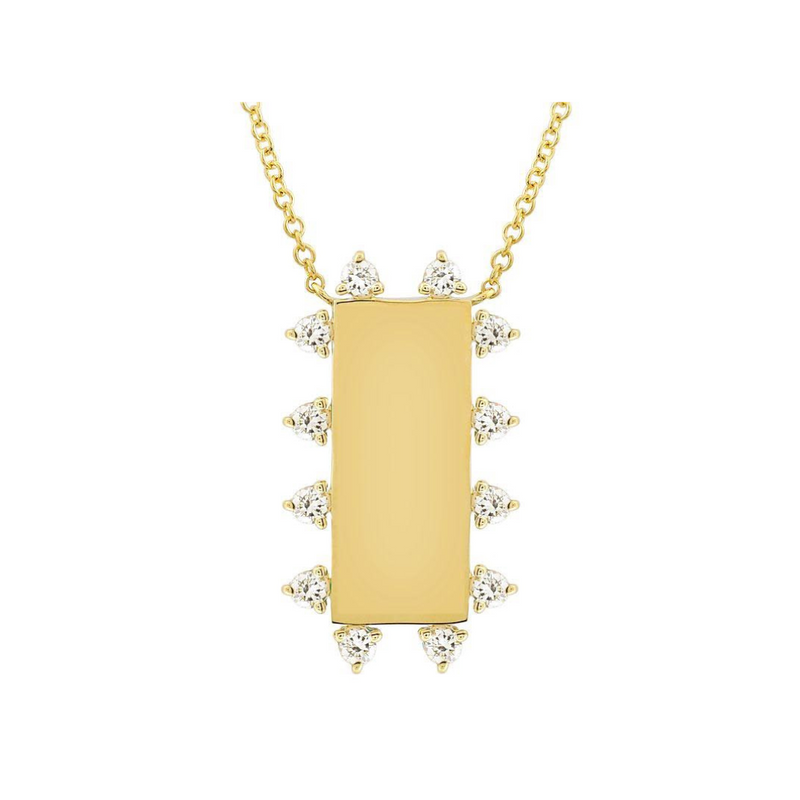 Gold and Diamond Engravable Bar Necklace
