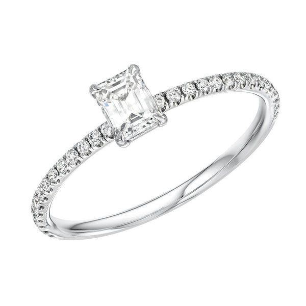 Emerald Cut Stackable Ring With Pave Band